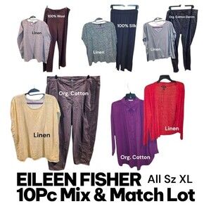 EILEEN FISHER 10pc Mix Lot XL 6 Shirts 4 Pants Organic Linen Cotton Silk Wool